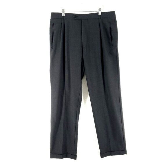 Hugo Boss Lopez Wool‎ Gray Pleated Cuffed High Rise Dress Pants 37/33 Tagged 38R - Picture 1 of 4